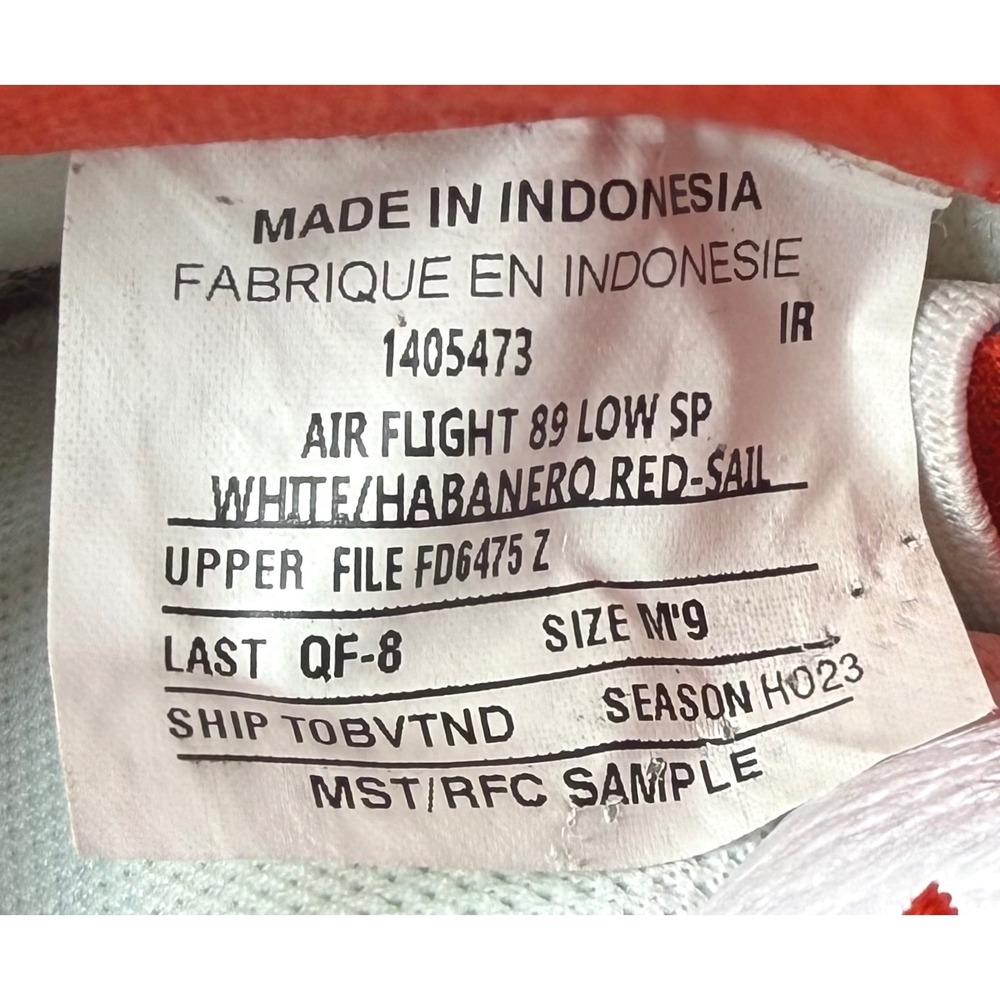 Nike Air Flight 89 Low SP Sample White Habanero Red Sail Size 9 RARE‎ - Picture 7 of 14